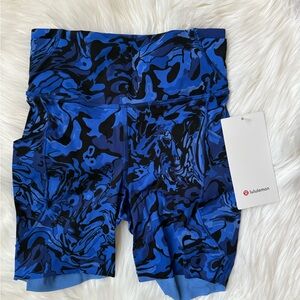 lululemon athletica Black and Blue Swirl Bike Shorts
